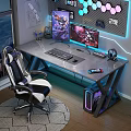 Gaming Desk Setup With Dual Monitors RGB Lighting And Ergonomic Gaming Chair