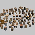 Various Wooden Tree Stump Stools With Different Shapes And Textures On Gray Background 3d model