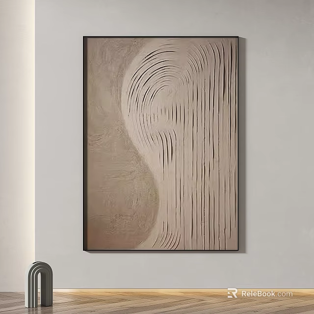 Abstract Painting With Beige Brown Tones Wavy Lines And Textured Three Dimensional Wall Art 3d model 