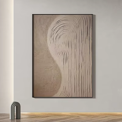 Abstract Painting With Beige Brown Tones Wavy Lines And Textured Three Dimensional Wall Art 3d model