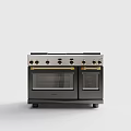 Modern Black Silver Double Oven Gas Stove With Gold Knobs And Hobs For Kitchen 3d model