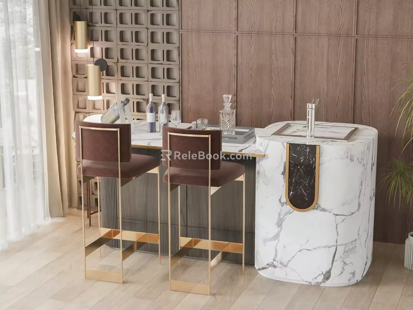 Modern Bar Chair Combination Island Table and Chair Combination 3d model