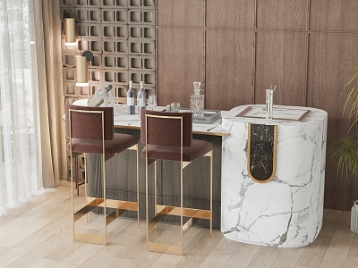 Modern Bar Chair Combination Island Table and Chair Combination 3d model