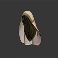 3D Character Head Model With White Hood Gold Trim And Brown Hair Side View