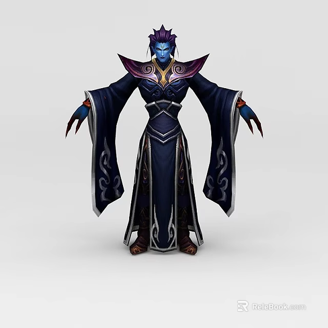 Man In Dark Robe With Decorative Patterns And Wide Sleeves Fantasy Style 3d model 