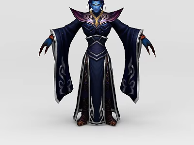 Man In Dark Robe With Decorative Patterns And Wide Sleeves Fantasy Style 3d model