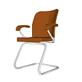 Brown Leather Leisure Chair With Modern Metal Frame And Armrest Design