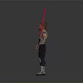 Shirtless Male Character With Pink Lightsaber Arm Guards Black Pants And Blue Boots
