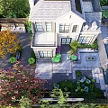Modern Garden Landscape Around House With Colorful Trees Stone Paths Green Plants And Patio Area