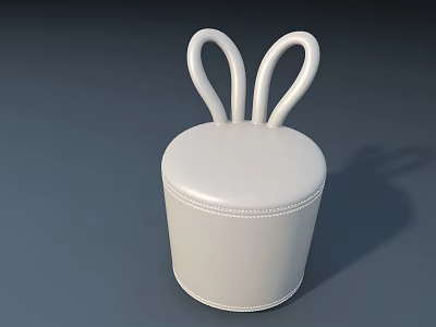 Cute White Sofa Stool With Rabbit Ear Shaped Handles And Round Barrel Design 3d model