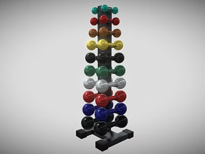 Vertical Dumbbell Rack With Colored Dumbbells And Multiple Weights For Home Gym Fitness Equipment 3d model