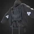 Fashionable Loose Fit Gray Hoodie With Geometric Pattern White Triangle Accents And Drawstrings