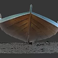Wooden Boat Display Model With Natural Hull And Blue Trim On Gravel Stand