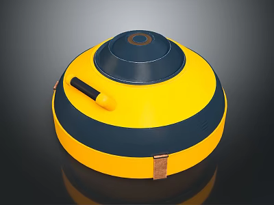 Yellow And Black Circular Equipment With Black Top Lid Side Handle And Brown Straps 3d model