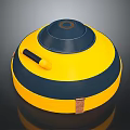 Yellow And Black Circular Equipment With Black Top Lid Side Handle And Brown Straps