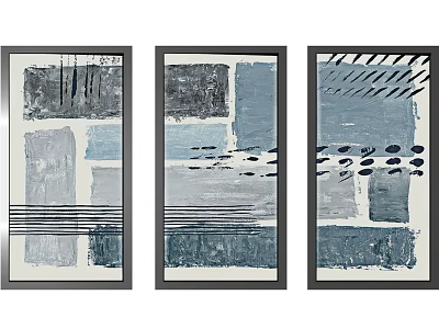 Black Framed Abstract Paintings With Gray And Blue Tones Geometric Lines And Dots 3d model