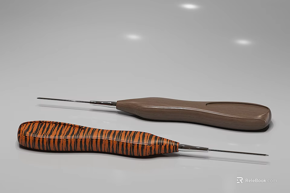Durable Hardware Tools Featuring Wooden And Striped Handles With Metal Shafts 3d model 