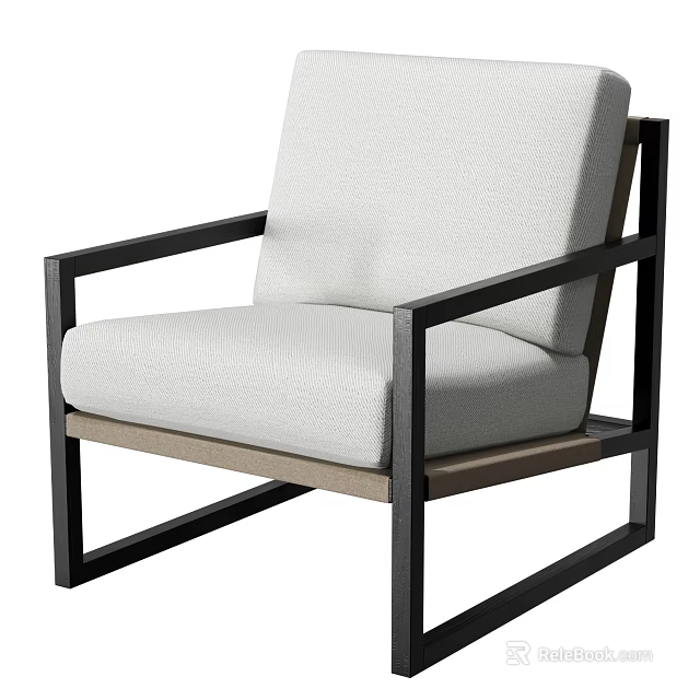 Modern Single Sofa With Black Metal Frame And Light Fabric Upholstery 3d model 