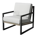 Modern Single Sofa With Black Metal Frame And Light Fabric Upholstery
