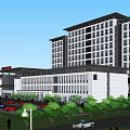Modern Hospital Exterior Building With Large Windows And Green Landscaping