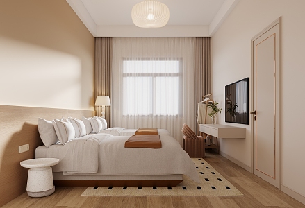 Simple Cream Style Hotel Room 3d model