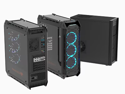 Black Gaming PC Cases With Transparent Side Panels And Blue LED Fans For High Performance 3d model