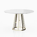 Round White Marble Dining Table With Gold Metal Base And Modern Design 3d model
