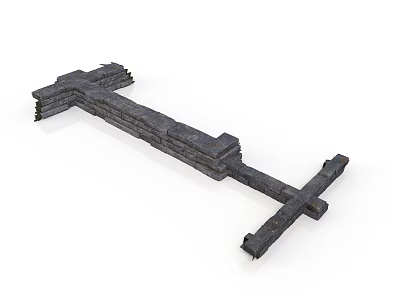 Ancient Stone Fortress Wall Structure With Cross Shaped Masonry Design 3d model