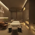 SPA Sauna Relaxing Interior With Massage Table Comfortable Seating Soft Lighting And Green Plants