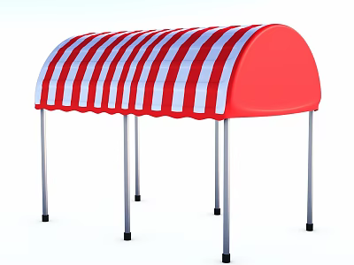 Red And White Striped Outdoor Awning With Sturdy Metal Frame Design 3d model