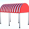 Red And White Striped Outdoor Awning With Sturdy Metal Frame Design