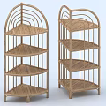 Wooden Corner Shelving Units With Multi Tier Open Rattan Style Design