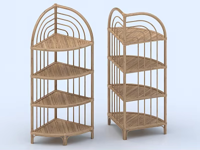 Wooden Corner Shelving Units With Multi Tier Open Rattan Style Design 3d model