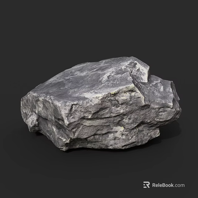 Natural Solid Gray Rock With Detailed Rough Surface Texture On Black Background 3d model 