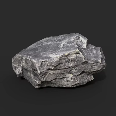 Natural Solid Gray Rock With Detailed Rough Surface Texture On Black Background 3d model