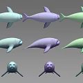Three-Shading Two-Shading Manatee Seal Walrus Mammals Realistic Wind Games Wind Mount Monster Hand-painted Animals 3d model