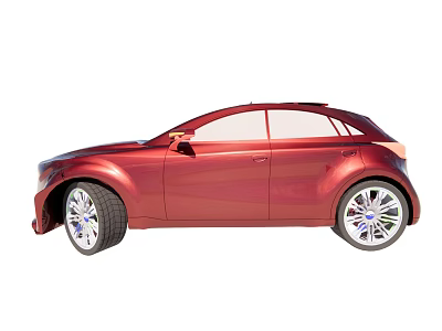 Stylish Compact Red Car With Silver Wheels And Sleek Body Design 3d model