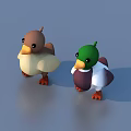 Two Cute Cartoon Ducks With Brown Green Heads White Bodies On Blue Sky