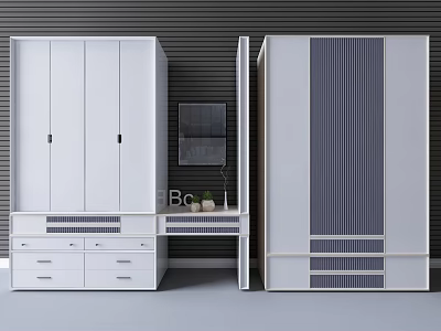 Modern White Wardrobe Interior Design With Drawers Countertop Decorations And Vertical Stripes 3d model