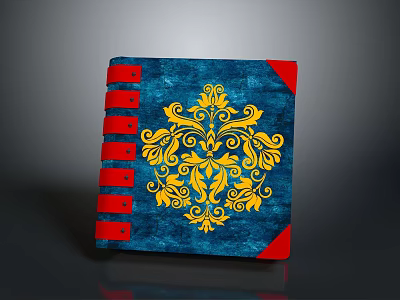 Vintage Blue Notebook With Red Binding And Intricate Yellow Floral Design 3d model