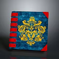 Vintage Blue Notebook With Red Binding And Intricate Yellow Floral Design