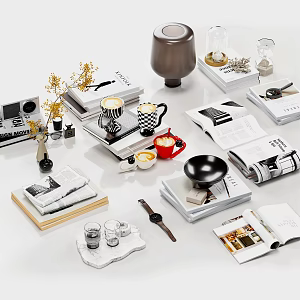 Modern Books Combination Books Newspapers and Periodicals Unfolding Books Mug Desktop Ornaments Table Lamp 3d model