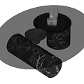 Modern Coffee Table With Clear Glass Top And Black Marble Cylindrical Bases