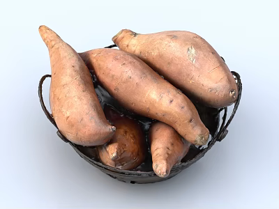 Fresh Organic Sweet Potatoes in a Rustic Woven Basket for Daily Healthy Meal 3d model