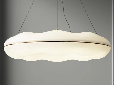 White Cloud Shaped Modern Chandelier With Gold Rim And Elegant Design 3d model