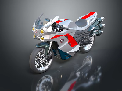 Sleek Modern Sport Motorcycle With Silver Red White Bodywork And Exhaust Pipes 3d model