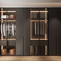 Elegant Modern Wardrobe Interior With Glass Doors Hanging Rails And LED Lighting