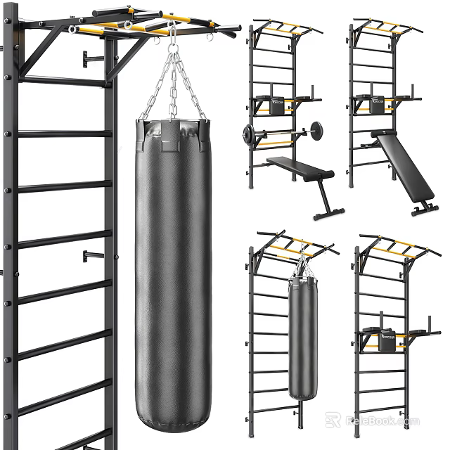 High Quality Home Gym Sports Equipment With Punching Bag Pull Up Bars And Weight Bench 3d model 
