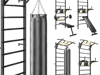 High Quality Home Gym Sports Equipment With Punching Bag Pull Up Bars And Weight Bench 3d model