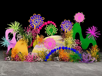 Vibrant Colorful Floral Photo Spot With Arch Decor And Marble Floor 3d model